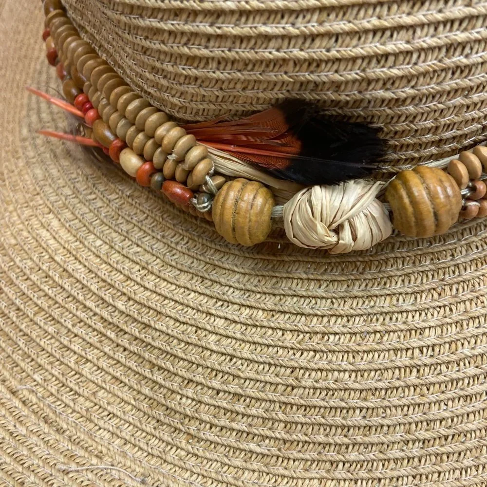 Sun N’ Sand Sun  Floppy Beach Hat Wooden details Wide Brim